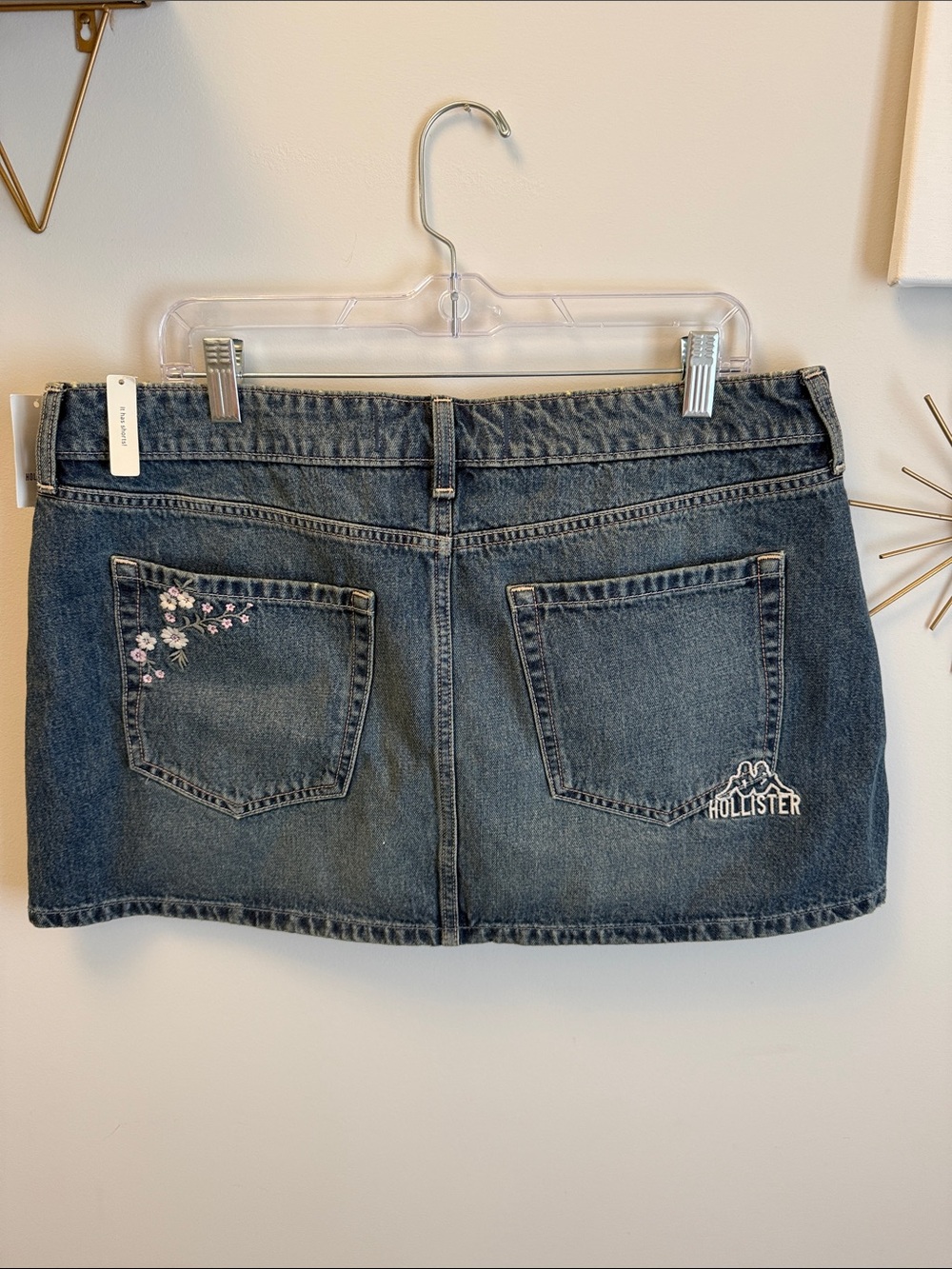 Hollister Blue Denim Mini Skirt with Floral Embroidery - Picture 4 of 6